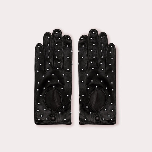 Seymoure Women's Driver Gloves with Pearls in Black