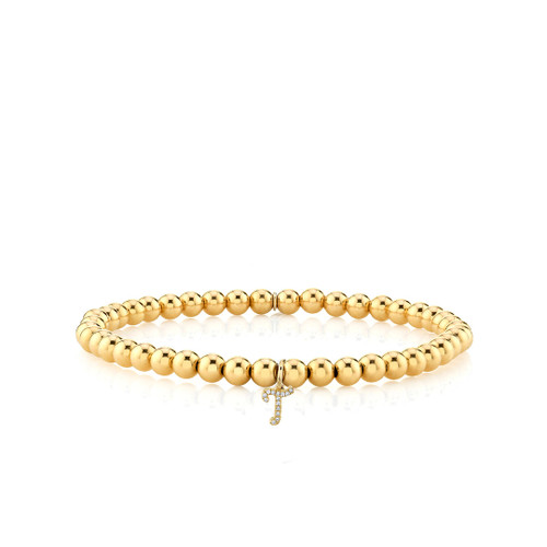 *JEWELRY EVENT* Sydney Evan 14K Yellow Gold & Diamond Small Initial on Gold Bead Bracelet (Customizable)