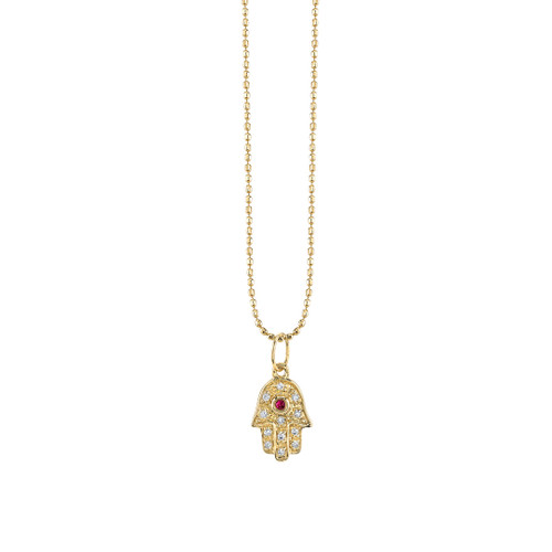 *JEWELRY EVENT* Sydney Evan 14K Gold & Diamond Mini Hamsa Charm Necklace with Ruby