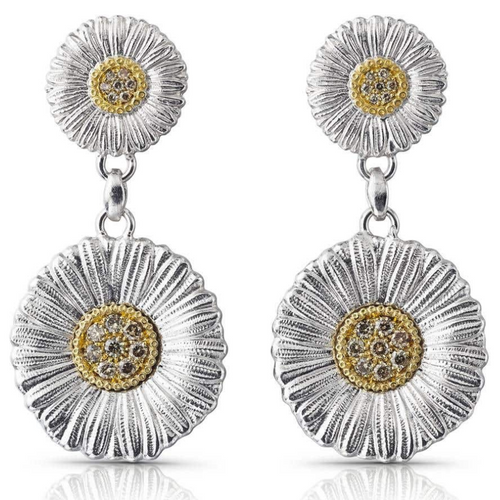 *RESERVE TODAY* Buccellati Blossoms Diamond Sterling Silver Daisy Pendant Earrings, 7cm