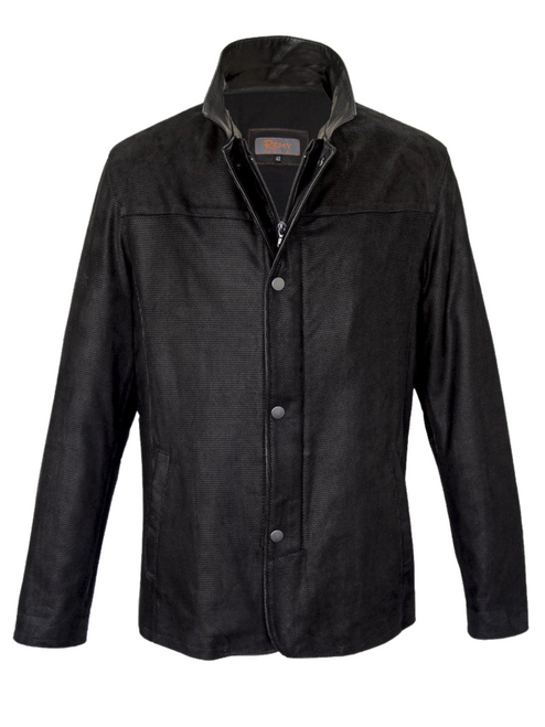 Remy Men’s Leather Denim Jacket in Carbon/Noir, Size 42