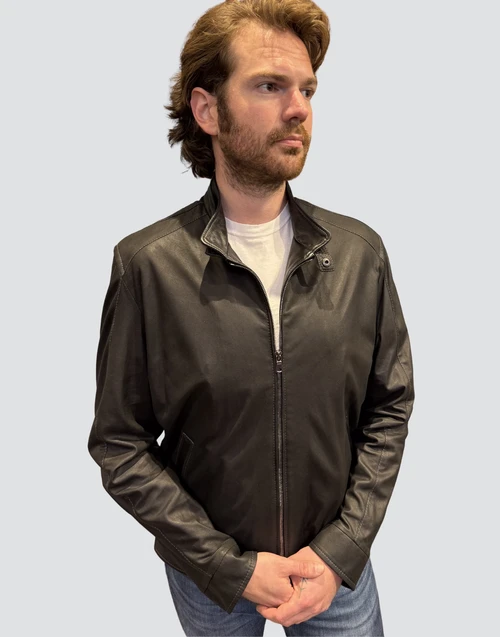 Remy Men’s  Leather Jacket in Peat/Noir