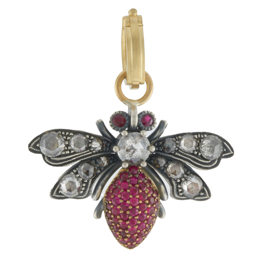 Sylva & Cie. 18K Yellow Gold and Sterling Silver Bee Pendant with Ruby Grey Diamonds