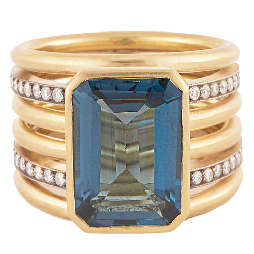 Sylva & Cie. 18K Yellow Gold Blue Topaz Spiral Ring, Size 7