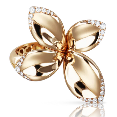 *RESERVE TODAY* Pasquale Bruni Giardini Segreti 18K Rose Gold Five Leaves Medium Flower Ring with White Diamonds