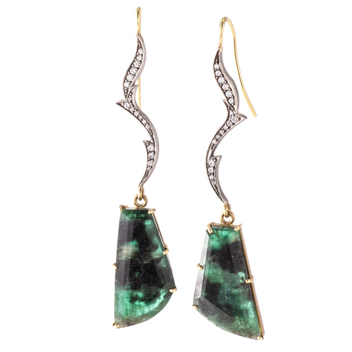 Sylva & Cie. 18K Yellow Gold and Platinum Emerald Slice Earrings