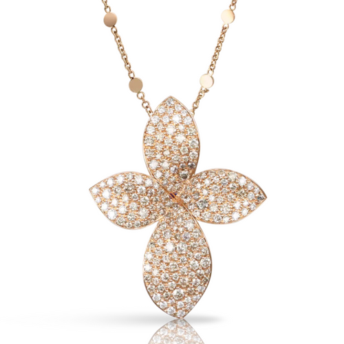 *RESERVE TODAY* Pasquale Bruni Giardini Segreti 18K Rose Gold Small Flower Necklace with White and Champagne Diamonds