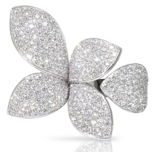 *RESERVE TODAY* Pasquale Bruni Giardini Segreti 18K White Gold Five Leaves Medium Flower Ring with White Diamonds