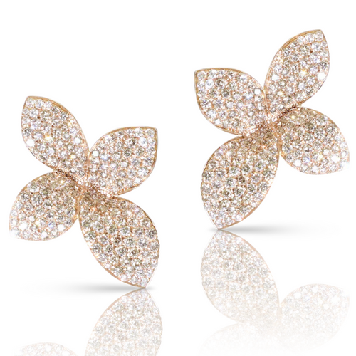 *RESERVE TODAY* Pasquale Bruni Giardini Segreti 18K Rose Gold Small Flower Earrings with White and Champagne Diamonds