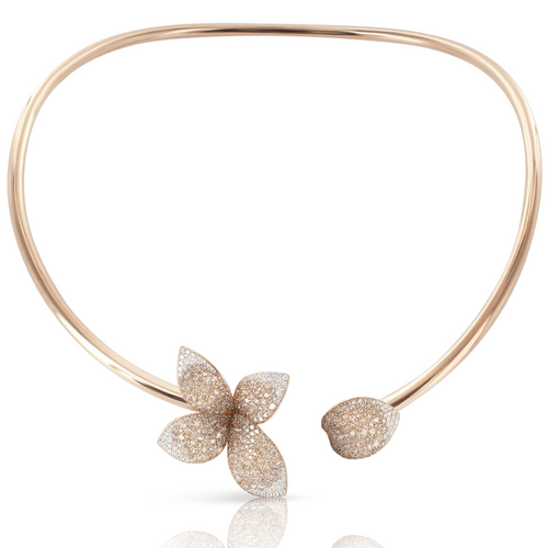 *RESERVE TODAY* Pasquale Bruni Giardini Segreti 18K Rose Gold Single Flower Collier with White and Champagne Diamonds