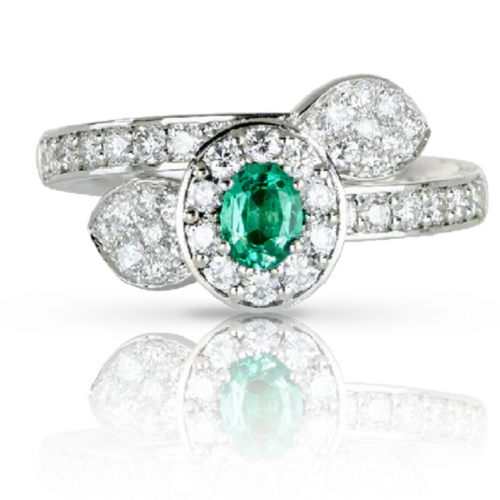 *RESERVE TODAY* Pasquale Bruni Heart to Earth 18K White Gold Oval Emerald and Diamond Ring (4x5mm)