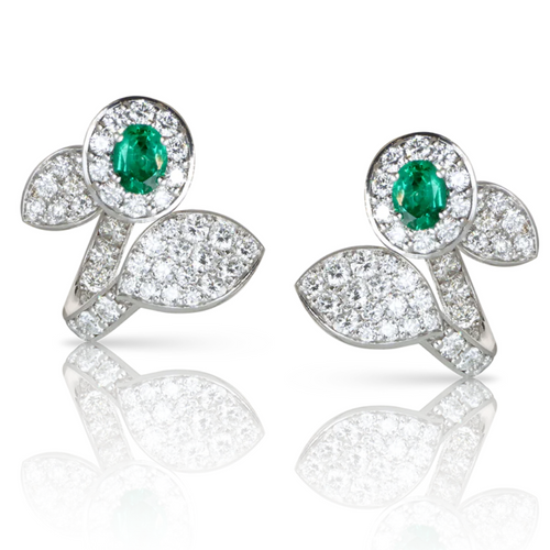 *RESERVE TODAY* Pasquale Bruni Heart to Earth 18K White Gold Oval Emerald and Diamond Earrings (4x5mm)