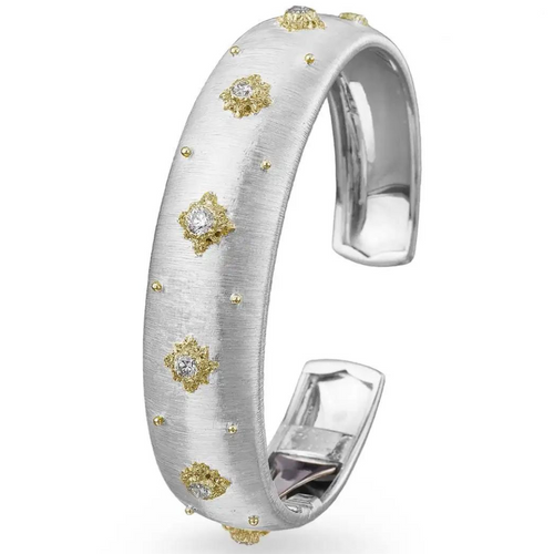 Buccellati Macri 18K White and Yellow Gold Diamond Cuff Bracelet (15.5cm)