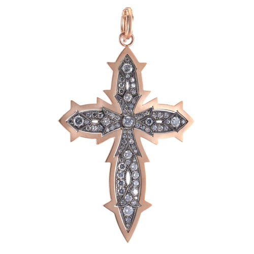 Sylva & Cie. 18K Rose Gold/Sterling Silver Grey Diamond Cross Pendant