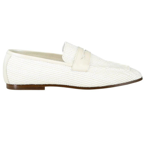 *VIRTUAL TRUNK SHOW* Sophique Milano Essenziale Classic Loafer in White Raffia/Pearl Leather