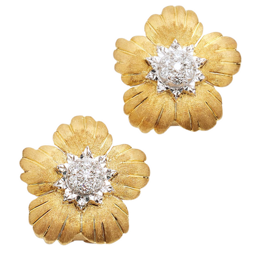 Buccellati Daphne 18K Yellow and White Gold Button Diamond Earrings