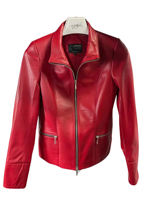 Augustina's Katie Leather Jacket in Lipstick