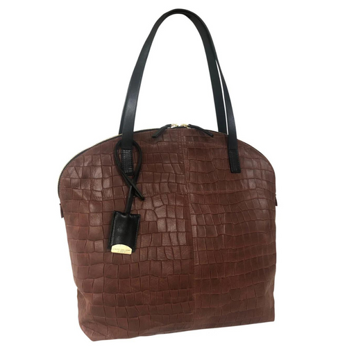 Linde Gallery St. Barth Flamands Alligator Embossed Leather Bag in Mocha, Small
