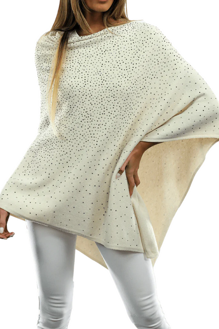 Augustina's Poncho with All Around Embellishments in Ivory