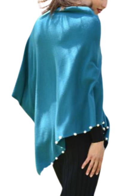 *COMING SOON* Augustina's Lightweight Knitted Poncho with Pearl Trim Border in Peacock Blue