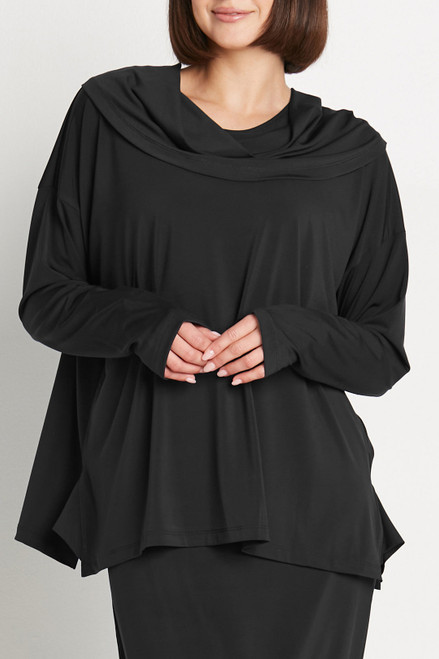 PLANET by Lauren G Matte Jersey Cowl Neck Top in Black