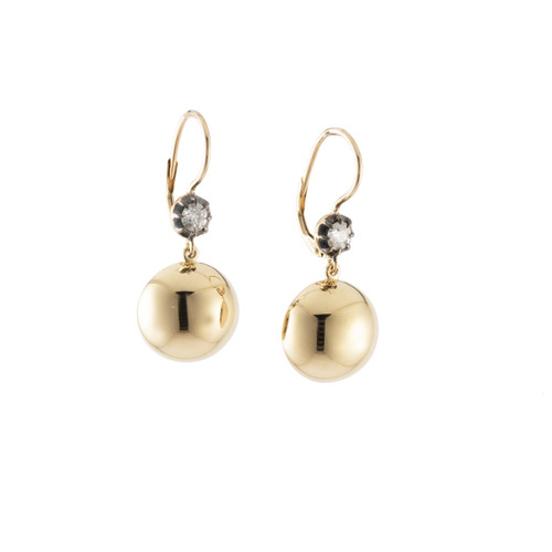 Sylva & Cie. 18K Yellow Gold Old European Cut Diamond Caviar Earrings