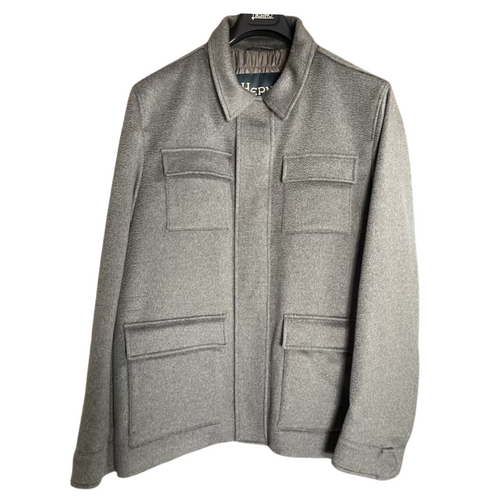 Herno Men's Cashmere Field Jacket in Grey, Size 58
