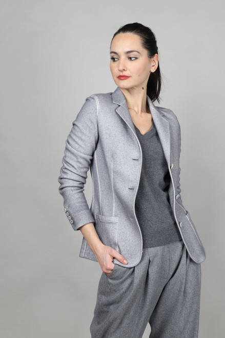 Augustina's Cashmere Fleece Single Breasted Blazer Jacket in Light Grey