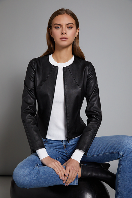 Susan Bender Contoured Cardigan Jacket in Black Leather