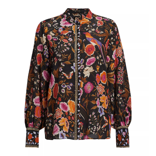 Kobi Halperin Fionna Floral Print Silk Blouse in Black Multi