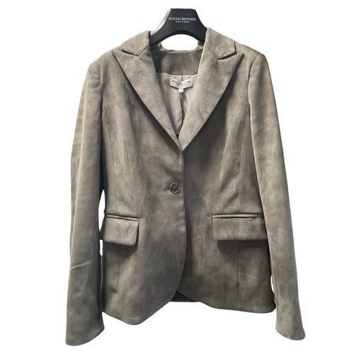 Susan Bender Stretch Suede Contoured Blazer in Gray