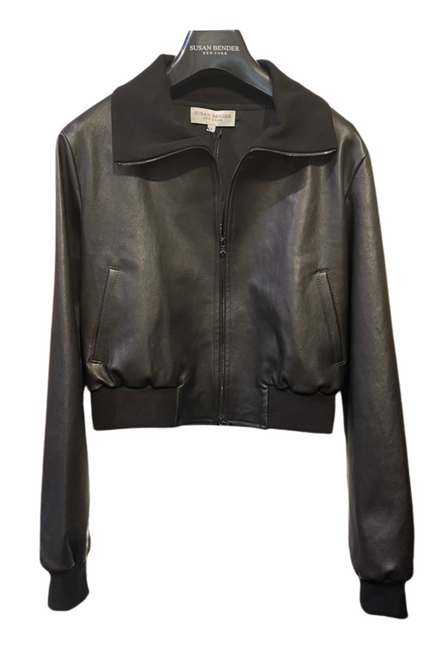 Susan Bender Roll Neck Bomber Jacket in Black