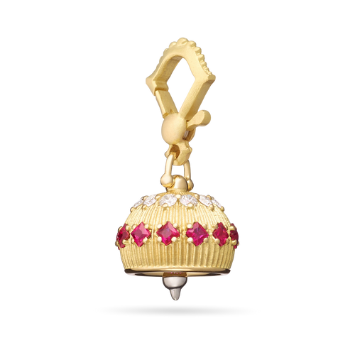 Paul Morelli 18K Yellow Gold Meditation Bell with Diamonds and Rubies, 12mm