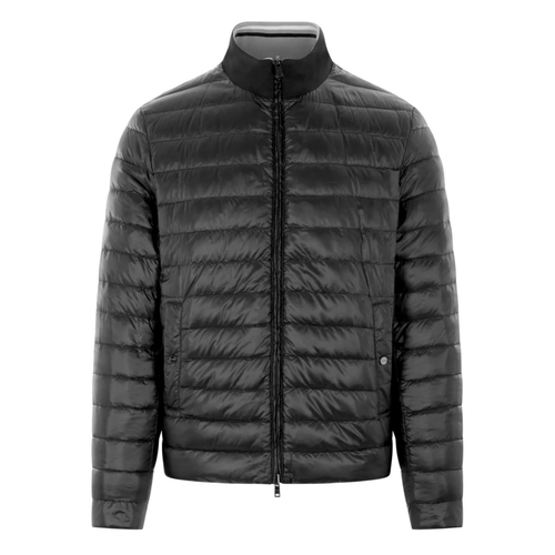 Herno Men's Reversible Nylon Quilted Bomber Jacket in Black/Grey, Size 56