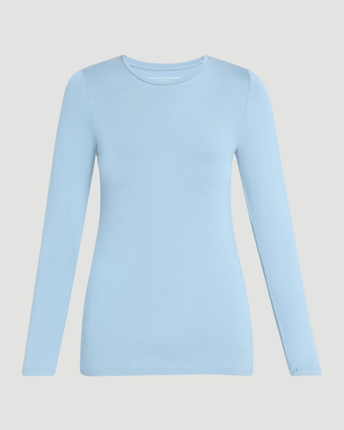 Majestic Filatures Soft Touch Long Sleeve Crew Neck Top in Ocean, Size 5