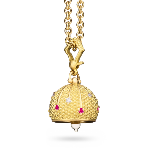 Paul Morelli 18K Yellow Gold Sequence Diamond & Gemstone Meditation Bell with Rubies, 16mm