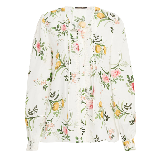 Kobi Halperin Ren Print Linen Blouse in White Multi, Size Small