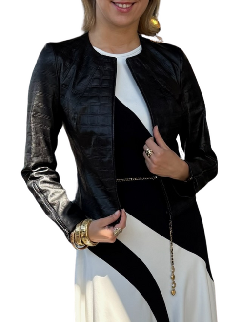 Susan Bender Contoured Full Length Embossed Cardigan in Black