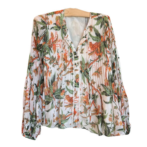 Kobi Halperin Helen Plissé Printed Blouse in Ivory Multi