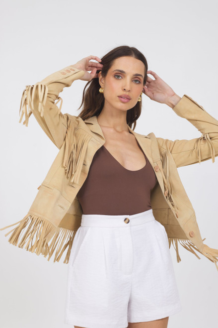 Jakett New York Annie Waxed Suede Jacket in Chamois