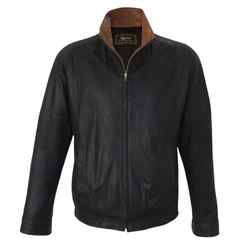 Remy Men’s Leather Single Collar Bomber Jacket in Peat/Timber