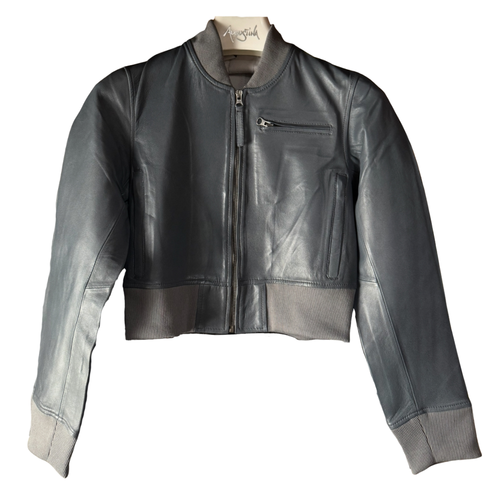 Jakett New York Collins Patina Leather Jacket in Pewter, Size Medium