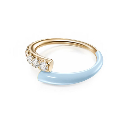*RESERVE TODAY* Melissa Kaye 18K Yellow Gold Lola Ring with Pastel Blue Enamel, Size 6.5