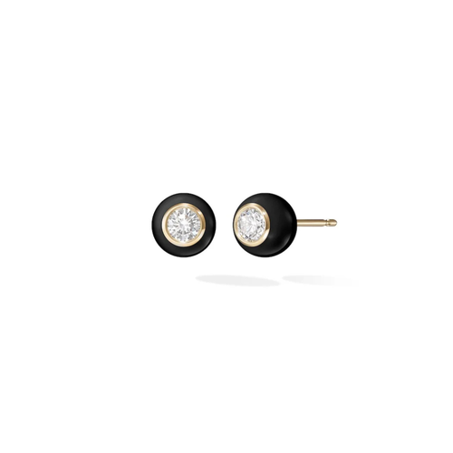 *RESERVE TODAY* Melissa Kaye 18K Yellow Gold Audrey Studs with Black Enamel (Medium)