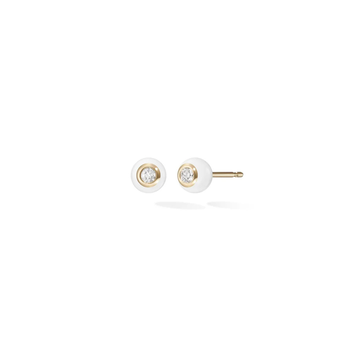 *RESERVE TODAY* Melissa Kaye 18K Yellow Gold Audrey Studs with White Enamel (Small)