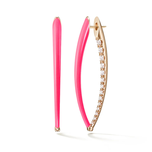 *RESERVE TODAY* Melissa Kaye 18K Pink Gold Cristina Earrings with Neon Pink Enamel (Large)
