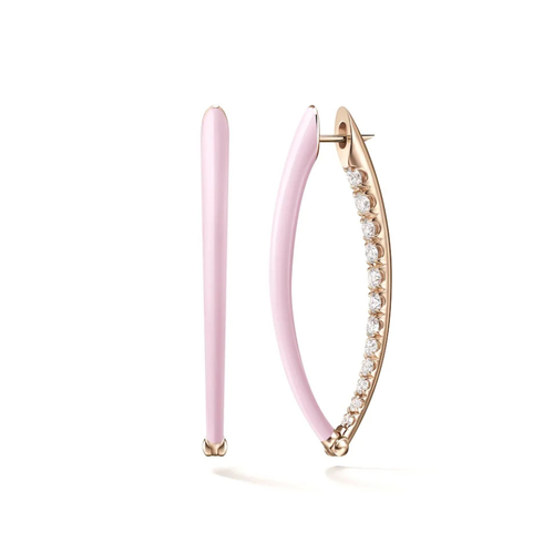 *RESERVE TODAY* Melissa Kaye 18K Pink Gold Cristina Earrings with Pastel Pink Enamel (Medium)