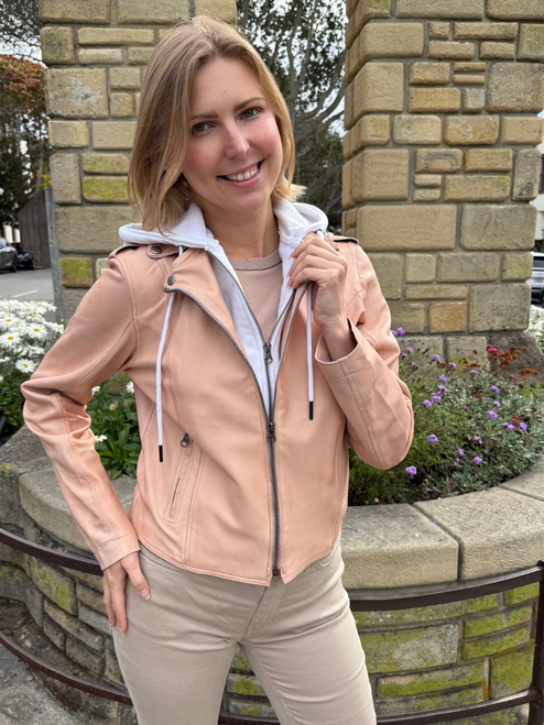 Jakett New York Molly Patina Leather Jacket in Pink/White, Size Medium