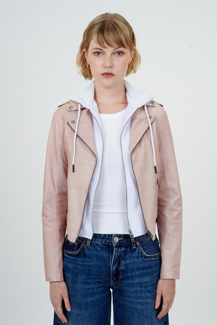Jakett New York Molly Patina Leather Jacket in Pink/White, Size Medium