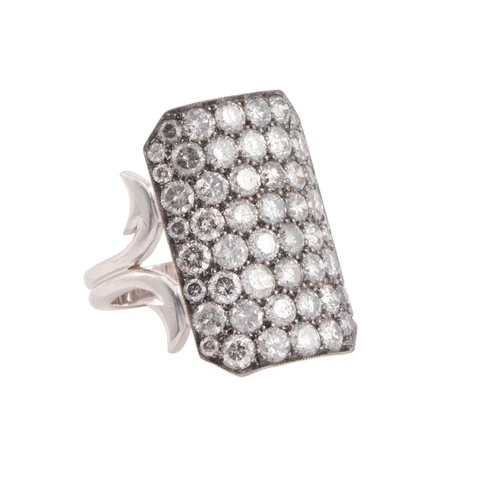 Sylva & Cie. 18K White Gold Grey Diamond Short Ten Table Ring, Size 7 1/2
